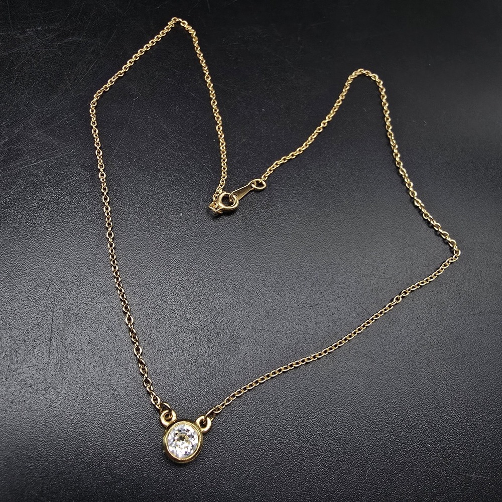 Avon 2004 Bezel Set CZ Necklace Gold Tone Vintage Costume Jewelry